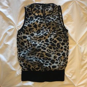 Ann Taylor black and white animal print sleeveless silk blouse
